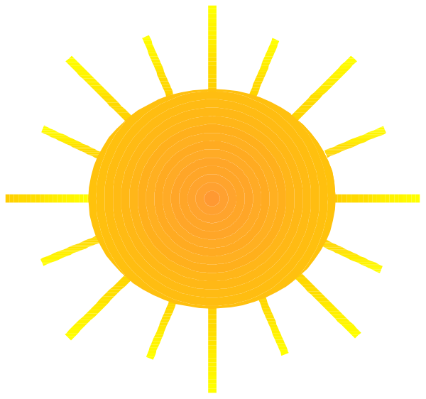 The image shows a simple sun with rays extending outward from its center against an empty background.