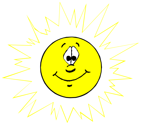 The image shows a cartoon sun with rays of light emanating from it against a dark background; there is no text present in this clip-art illustration.