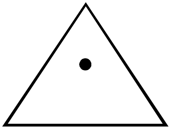 The image shows a black and white graphic of an eye within a triangle with two smaller triangles on either side at its base forming what appears to be a stylized face mask design.