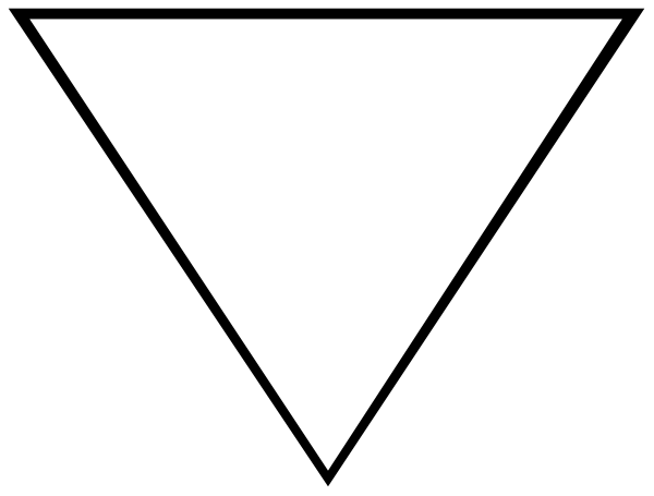 The image shows a simple black and white graphic of an abstract shape resembling a triangle with three points connected by straight lines forming a flat surface at one end.
