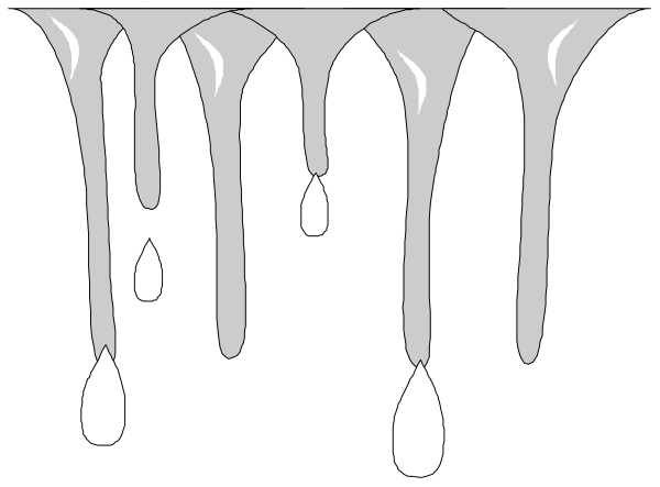 The black and white illustration shows a dripping ice cream cone with multiple drops of syrup falling from it onto an unseen surface below.