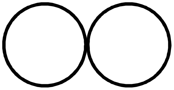 The image shows three white circles with a black border on top of each other against a grey background.