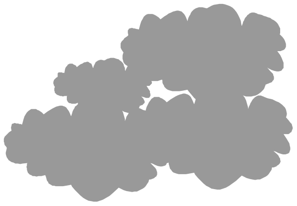 The image shows a black background with white cloud shapes scattered across it.