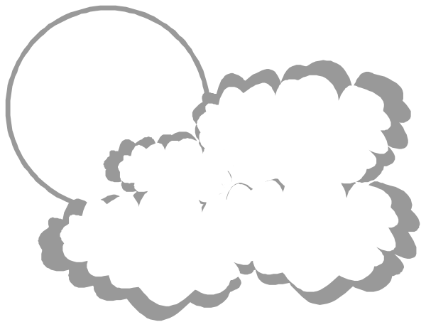 The image shows a black and white illustration of three cloud shapes with smoke coming out from them against an empty background.