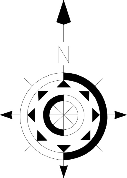 The image shows a black and white graphic with two overlapping circles containing geometric shapes that resemble gears within them; there is no text present in this clip-art illustration.