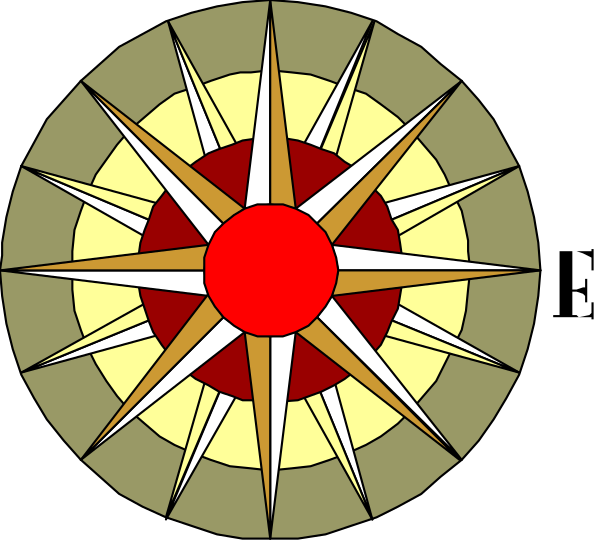 The image shows a compass rose with two different designs: on top there's an eight-pointed star design inside it; below that is another circular pattern featuring four points radiating from each other in red, white and blue color scheme.