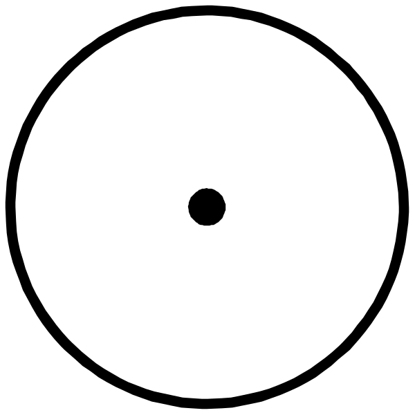 The image shows a black circle with two concentric circles inside it on top of each other against a white background.
