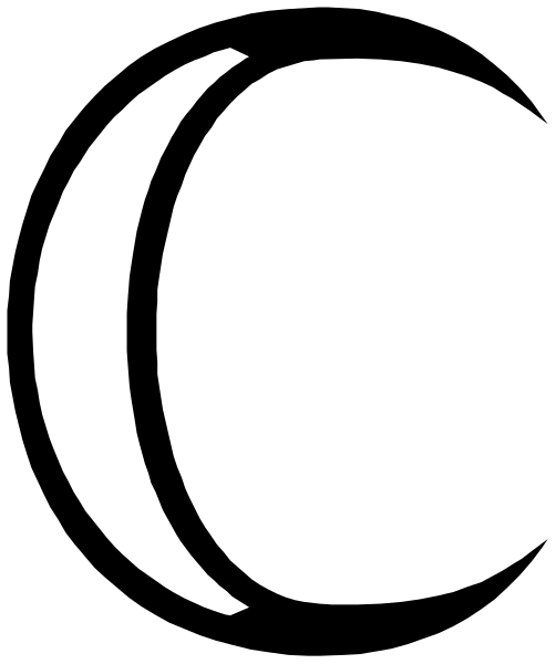 The image shows a black crescent moon on a white background with no additional details visible due to its small size.