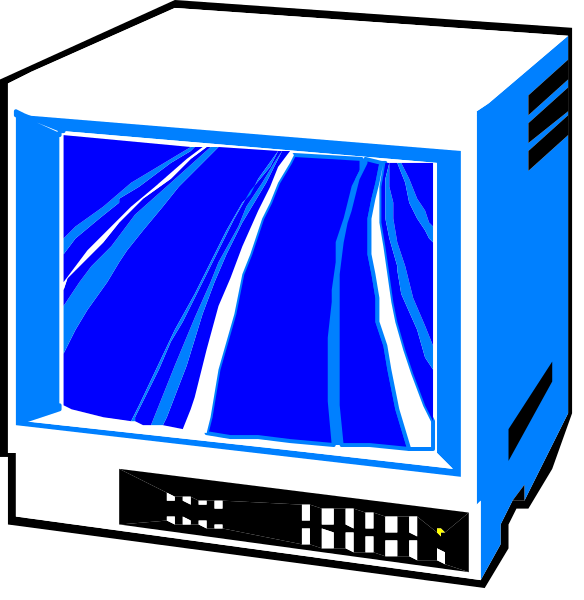 The image shows a computer monitor with blue lines on it placed next to an actual CRT television set against black backgrounds in two separate panels.