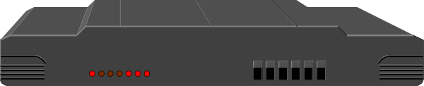 The image shows a gray electronic device with multiple ports on its side against an indistinct background.
