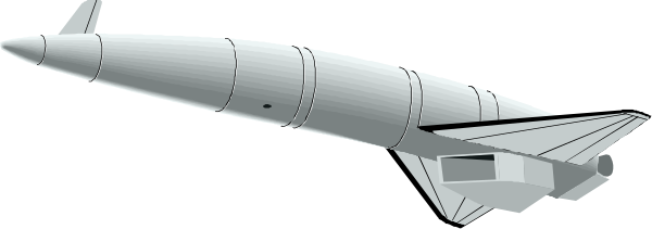 The image shows a white rocket with fins on its base against a dark background.