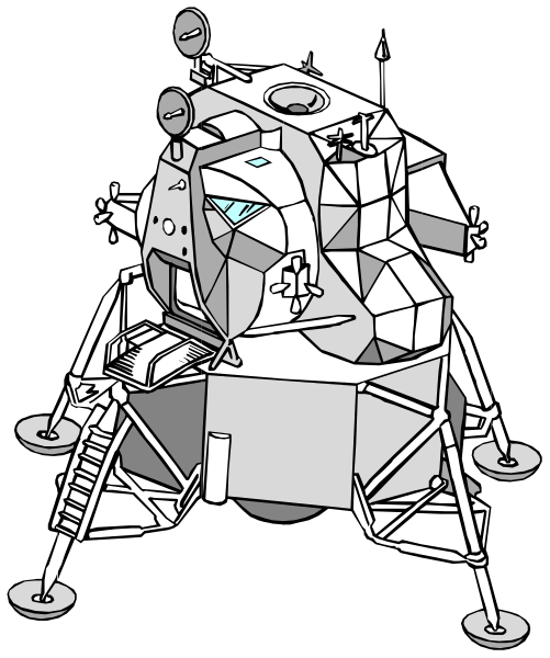 The image shows a detailed illustration of an unmanned spacecraft with various components visible on its exterior surface against a black background.