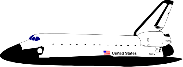 The image shows a space shuttle with an american flag on it parked at what appears to be its launch site.