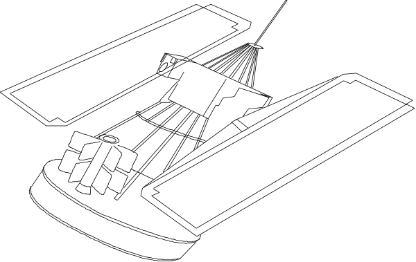 The image shows a black silhouette of an airplane flying against a dark background with two small white dots that could be interpreted as stars in front of it.