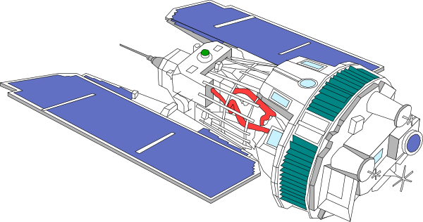 The image shows a space shuttle with an astronaut inside on its way to orbiting another planet.