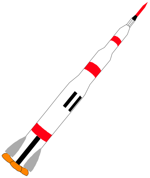 The image shows a stylized depiction of an intercontinental ballistic missile with its payload module on top against a black background.