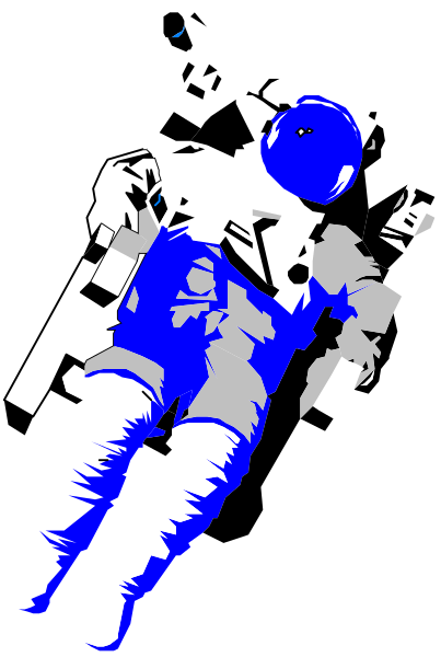 The image shows a black and white astronaut with space gear on its back floating through outer space next to an alien planet.
