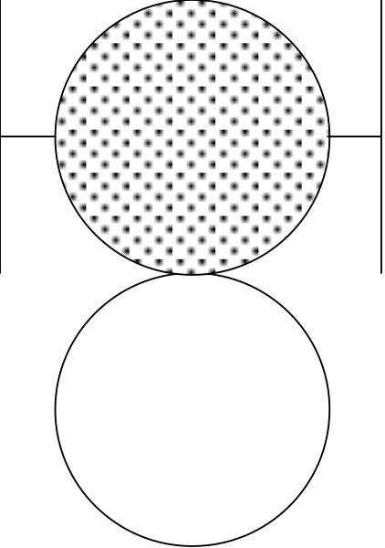 The image shows a black circle with white dots on it against two different backgrounds: gray to its left side and dark blue to its right.
