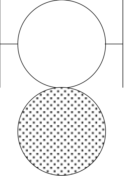 The image shows a black circle with white dots on it against two different backgrounds: gray for half of the picture and darker gray for the other half.
