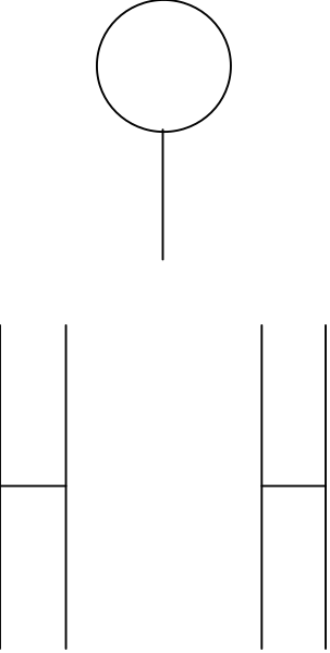 The image shows a black square with white lines forming an abstract shape against a gray background.