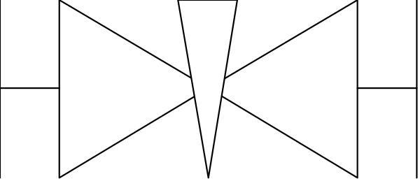 The image shows a black and white pixelated representation of an object with two distinct shapes on either side connected by what appears to be a line in between them.