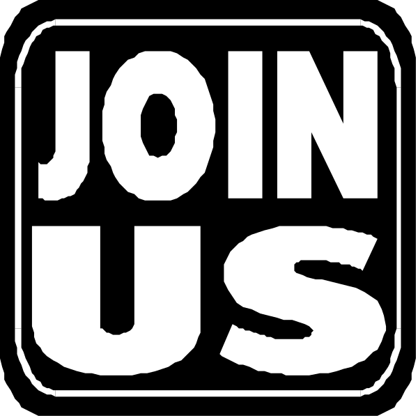 The image shows a black sign with white text that reads "JOIN US" at the top right corner.