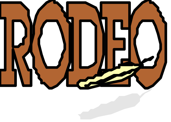 The image shows a logo with text that reads "RODEO" at the top of an illustration featuring stylized lettering in red against a black background on the left side; to its right is another word, which appears to be cut off and not fully visible due to the resolution or size.
