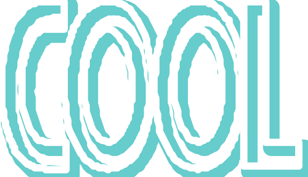 The text "COOL" with a blue background on top of an abstract design that resembles ice cream cones in various shades of gray and white.