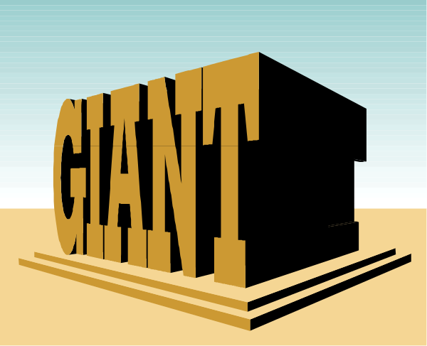 The image shows a logo with text that reads "Giant" on top of an illustration resembling a blocky building structure in front of it.