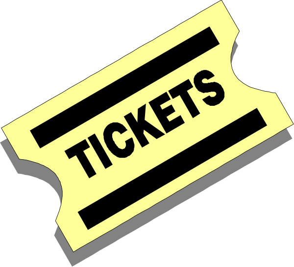 The image shows a yellow ticket with black text that reads "tickets" on it against a dark background.