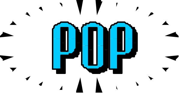 The image shows a digital display with the word "POP" written on it against an abstract background that resembles electronic circuitry patterns in shades of blue-gray tones.