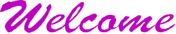 The image shows a purple "Welcome" sign with white lettering on it against an indistinct background.