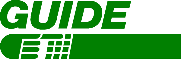 The image shows a logo with text that reads "GUIDE" at top left corner followed by an arrow pointing right to another word which is partially obscured but appears to be 'G' in bold letters on a green background, and below it there seems to be more text or logos not fully visible.