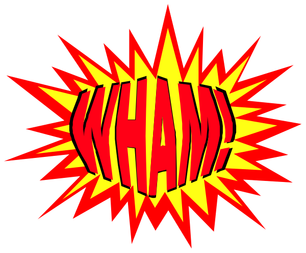 The image shows a comic book explosion with text that reads "WHAM!"