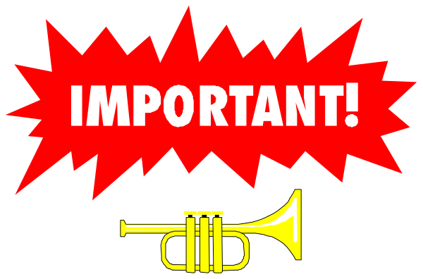 The image shows a cartoon of an exclamation mark with text that reads "IMPORTANT" inside it, accompanied by two musical notes on either side at bottom right corner.