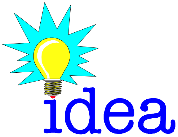 The image shows a light bulb with an explosion graphic behind it on top of text that reads "idea."
