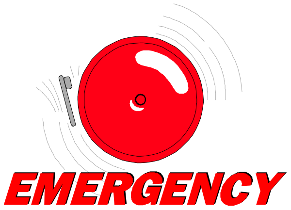 The image features a red bell with sound waves emanating from it inside an emergency sign that reads "Emergency".