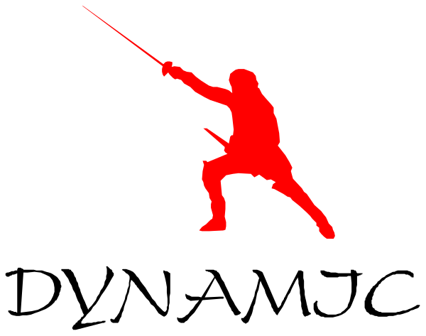 The image shows a red silhouette of an action figure with sword raised against black background.
