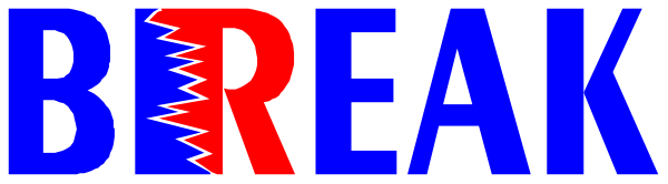 The image shows a word "BREAK" with an arrow pointing to it from above on what appears to be a gray background.