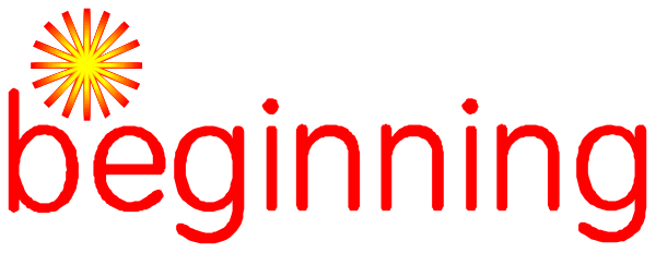 The image shows a red text that reads "beginning" with an explosion graphic above it on what appears to be a gray background.