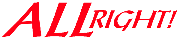 The text "ALL RIGHT" on a red background with white lettering is displayed over an abstract design that resembles a stylized cityscape at nighttime in shades of gray.