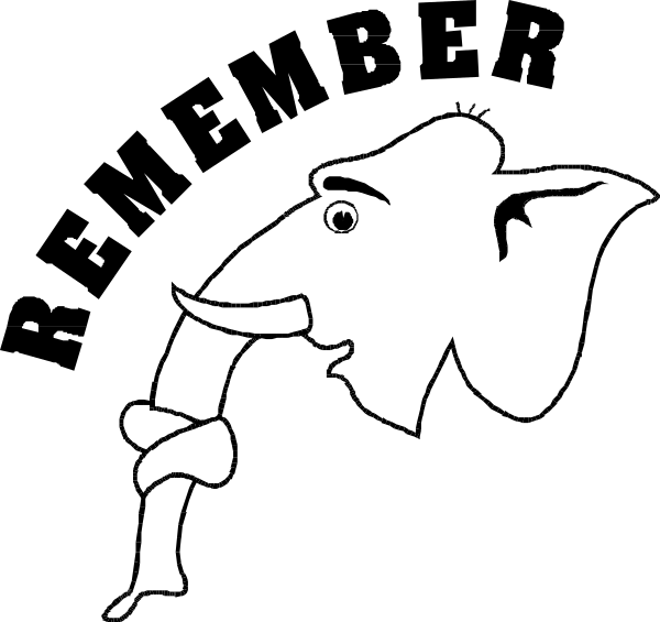 The black and white logo of an elephant with a long trunk holding up its head to play music on what appears to be trombones.