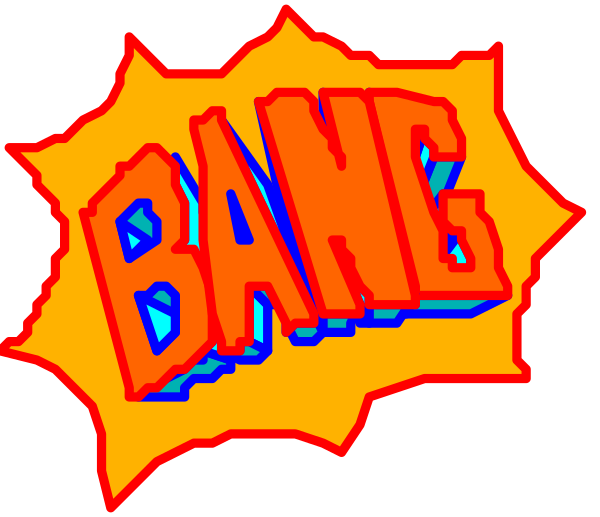 The image shows a comic book explosion with text that reads "BANG" above it.