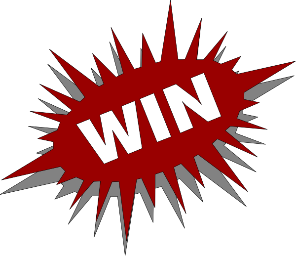 The image shows a graphic with an explosion effect around text that reads "WIN."
