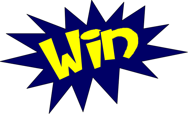 The image shows a graphic with an explosion effect on top of text that reads "WIN."