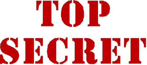 The text "TOP SECRETS" on a red background with white lettering is shown above an illustration of three padlocked suitcases in front of which there's a sign that reads "SECRET."