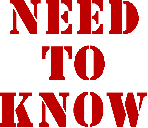 The image shows a text that reads "NEED TO KNOW" with an exclamation mark at the end of each word in bold red letters against a black background.