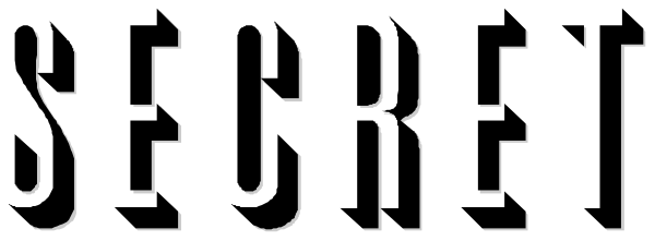 The image shows a black text that reads "SECRET" with an abstract design behind it on what appears to be a gray background.