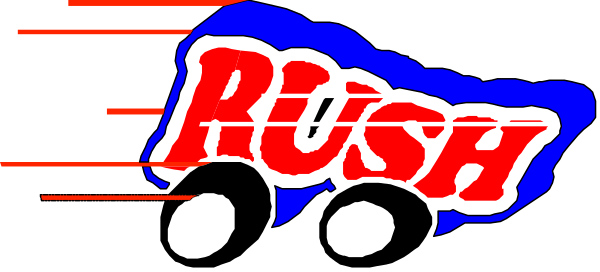 The image shows a logo with text that reads "RUSH" on top of an abstract design resembling motion lines in red against blue backgrounds; below it is another word "CRUISER," suggesting this may be related to vehicles, specifically motorcycles or scooters.