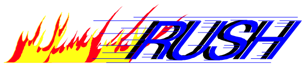 The image shows a digital graphic with text that reads "RUSH" on it, accompanied by an animated flame effect to its right side.